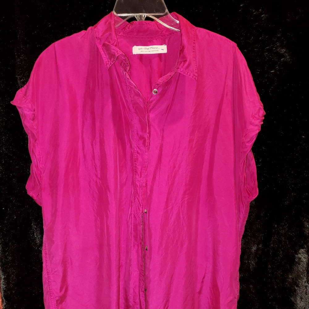 We the free short sleeved fluorescent pink blouse